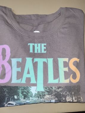 The Beatles Abby Road  Graphic Cropped Tee in Charcoal with Multi-Color Logo.